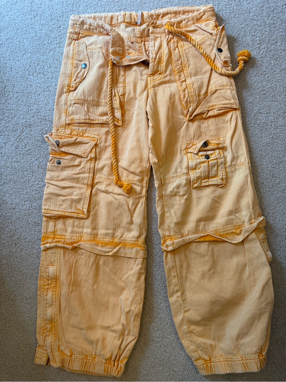 Free People Wide Leg Cargo Pants in Soft Yellow